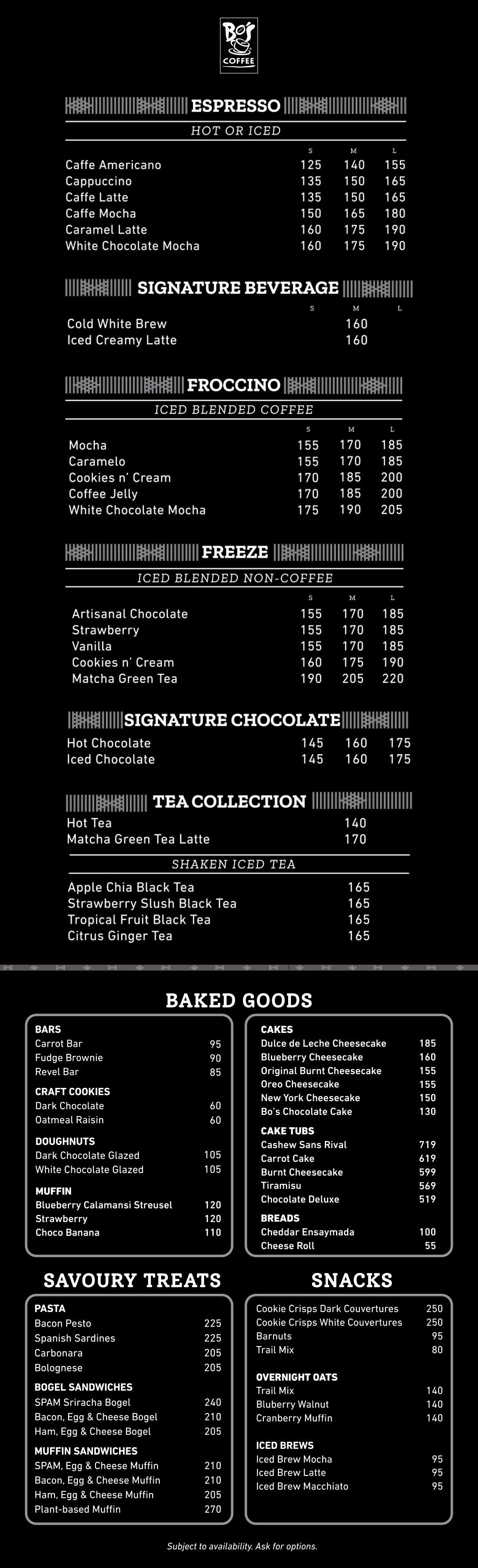Bo's coffee menu discount